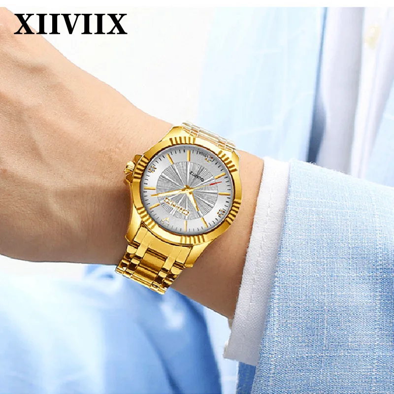 

XIIVIIX Luxury Diamond Business Watches Couple Watch for Lovers Golden Quartz Wristwatch Men's Women Wrist Watch