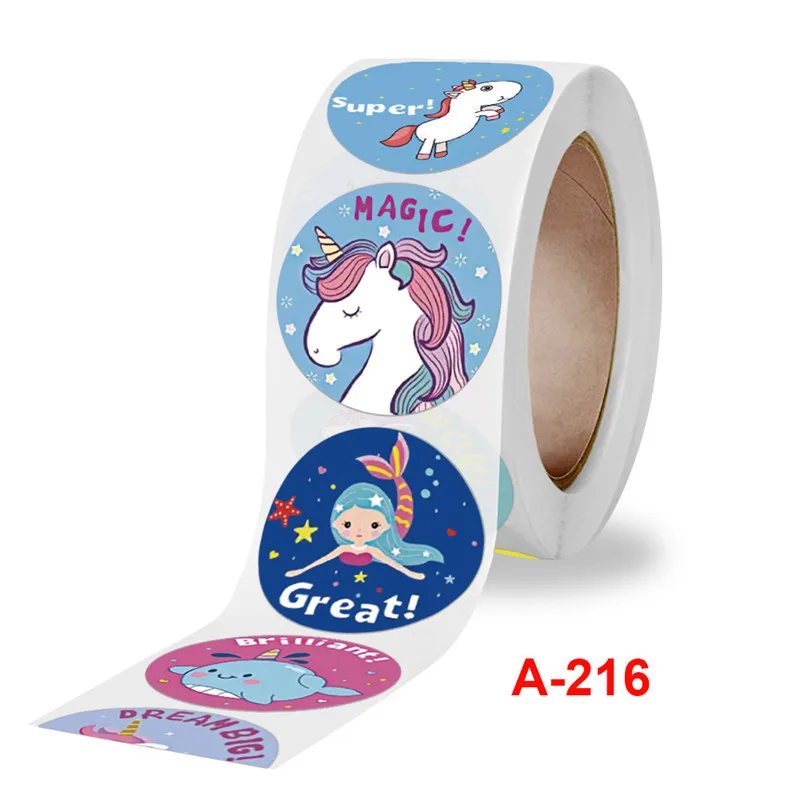 

100pcs Animal unicorn Mermaid Thank you Sticker Packaging Sealing Sticker Roll for kindergarten Student Birthday Gift Decoration