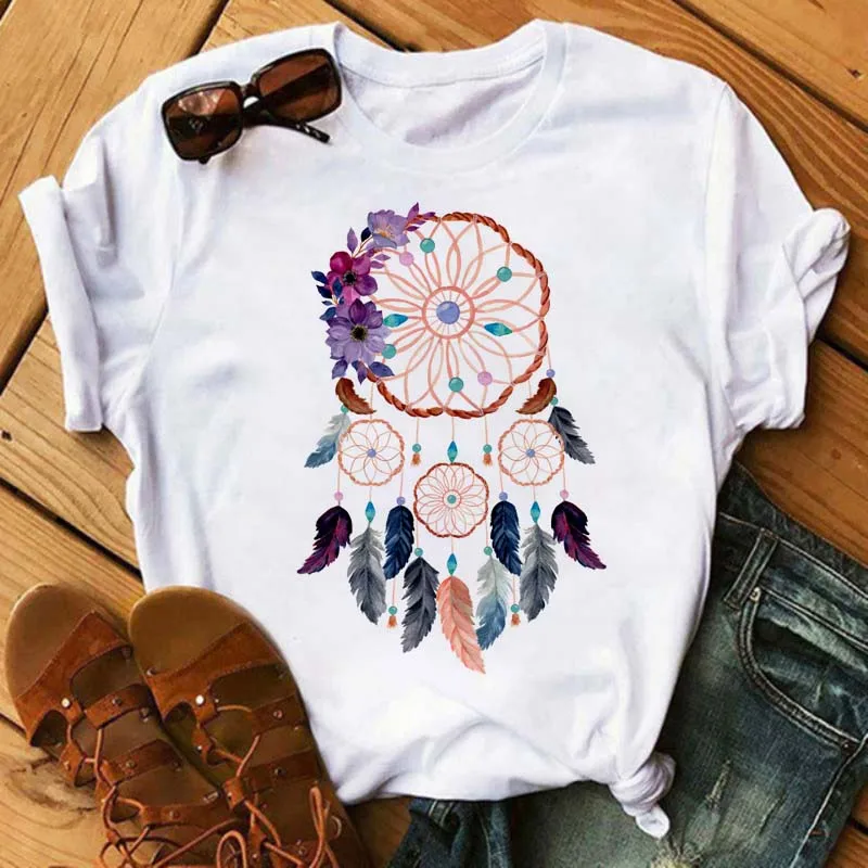 

Women Summer Short Sleeve Dream Feather Fashion Print T-shirts Fashion Tops T Shirt Ladies Womens Graphic Female Tee T-Shirts