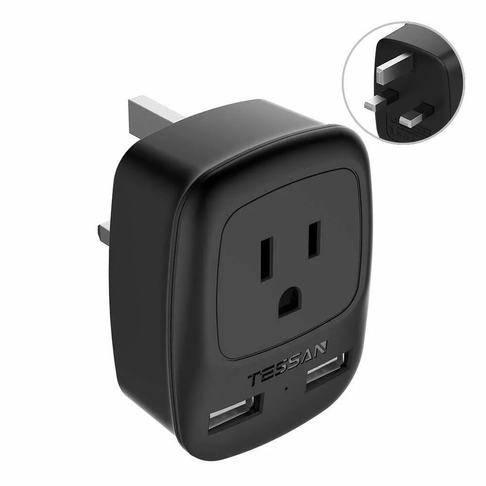 

TESSAN USA to UK Ireland HongKong Travel Power Plug Adapter with 2 USB Ports 1 AC Outlet 100-250V 2500W Mini Size Adapter Type G