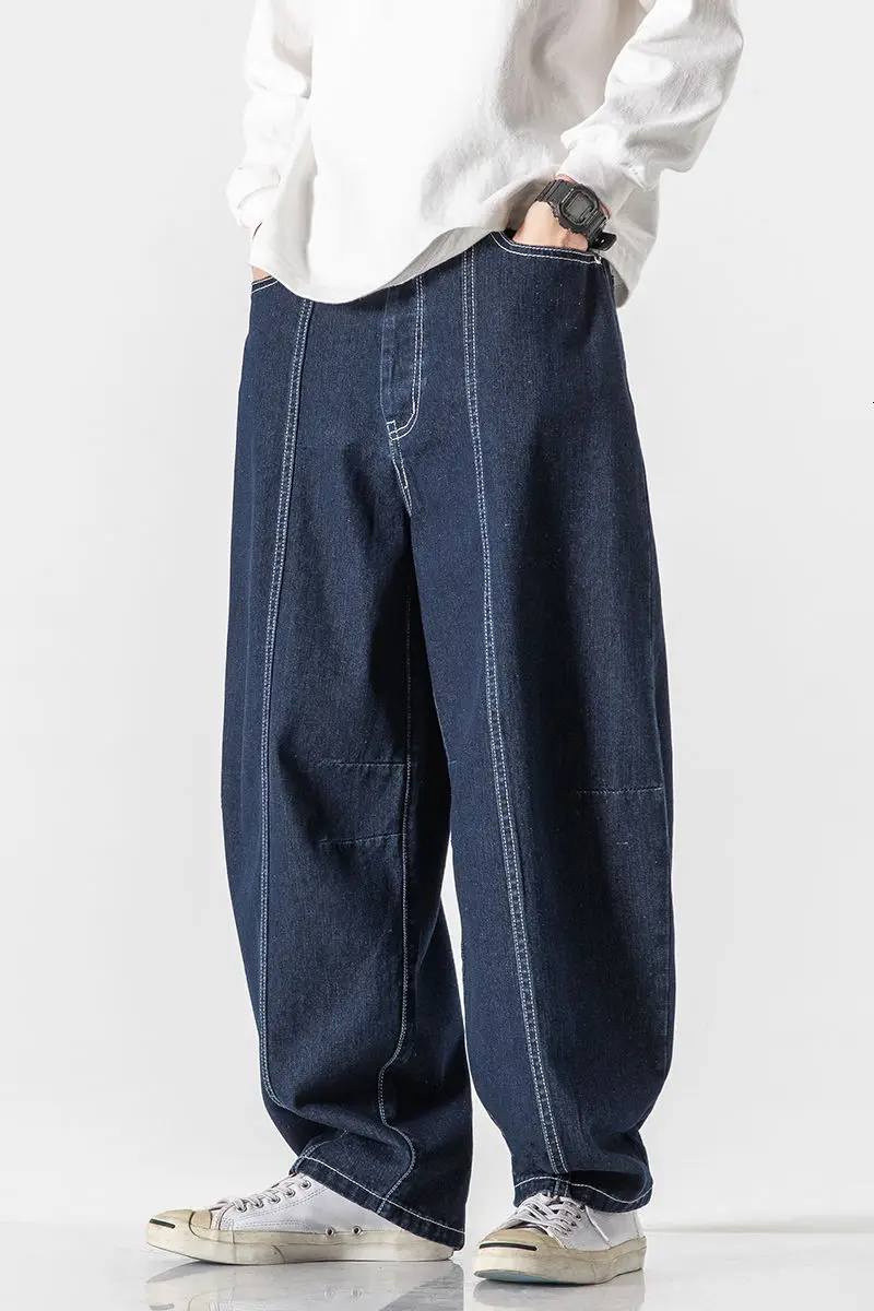 

Autumn 2020 Men's New Solid Color Loose Patch Straight Jeans Korean Fashion Trend Young Casual Wide Leg Pants Size M-2XL