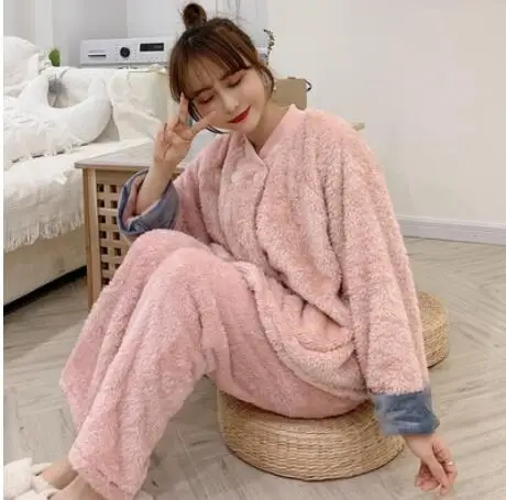 1915 pink color Осень зима спортивный костюм пижамы для женщин с капюшоном на молнии раздел фланелевые пижамы теплая одежда для сна женский пижамный комплект - Цвет: 1915 pink color