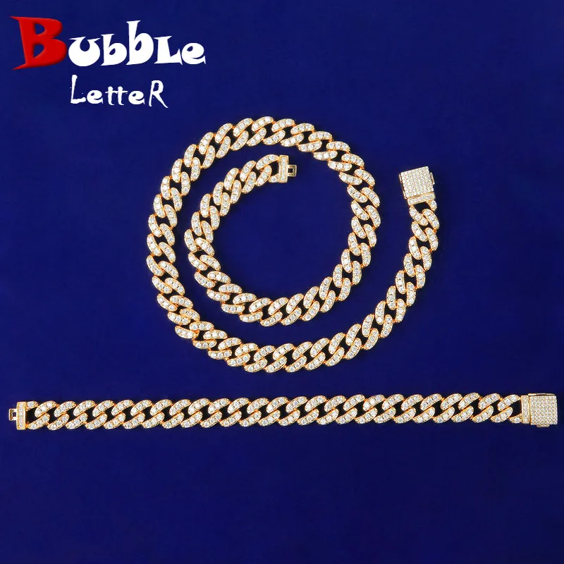 10MM Necklace Bracelet Jewelry Sets For Men Hip Hop