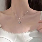 Двухслойное ожерелье-бабочка с мерцающими бриллиантами, новинка 2021, модное женское ожерелье в Корейском стиле, дикая цепочка до ключицы с холодным ветром