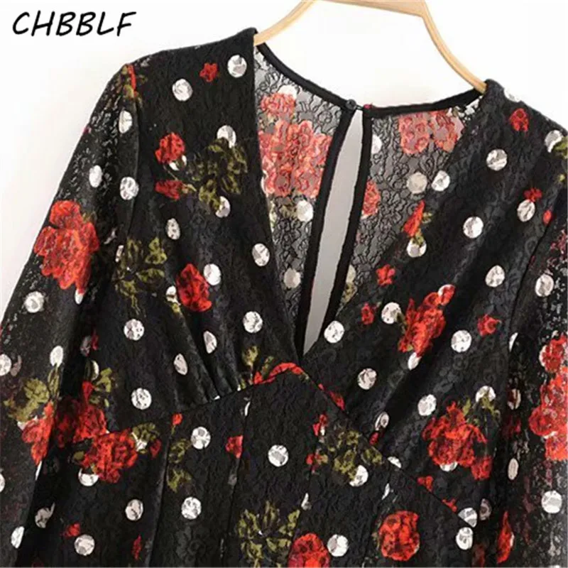 CHBBLF женское модное мини-платье в горошек с цветочным рисунком V-образным вырезом