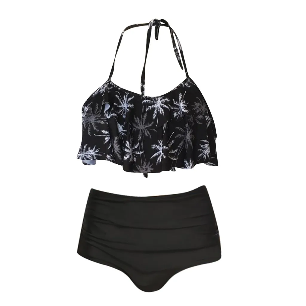 Maillot de bain femme, Женский комплект бикини из двух частей с принтом, топы и плавки, купальник, купальник, закрывающий голову, бикини с высокой талией