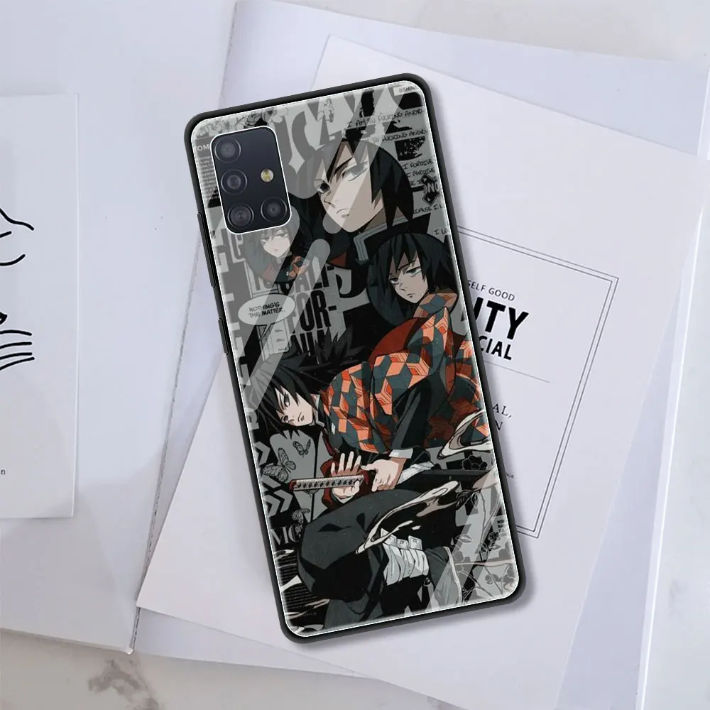 

Kimetsu No Yaiba Demon Slayer Tempered Glass Cover for Samsung Galaxy A21S A50 A51 A70 A71 A10 A41 M31 M51 Luxury Soft Edge Case