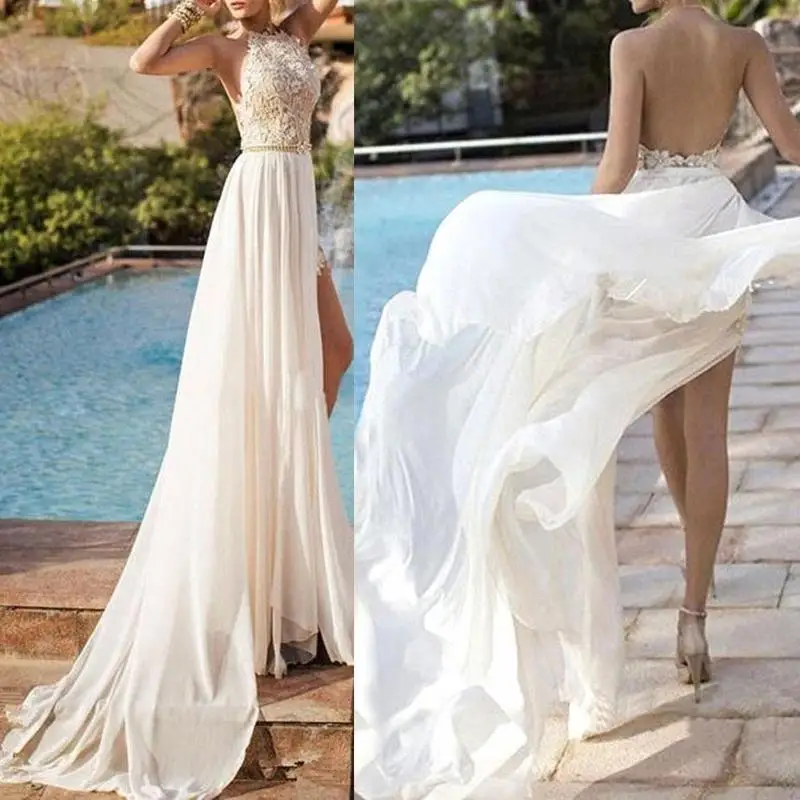 Женское кружевное платье с высокой талией белое ажурное длинное без рукавов