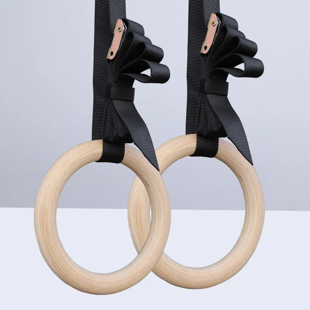 

A Pair of Gymnastic Rings Wooden Fitness Rings with Adjustable Straps for Full Body Strength and Muscular Bodyweight Training Cr