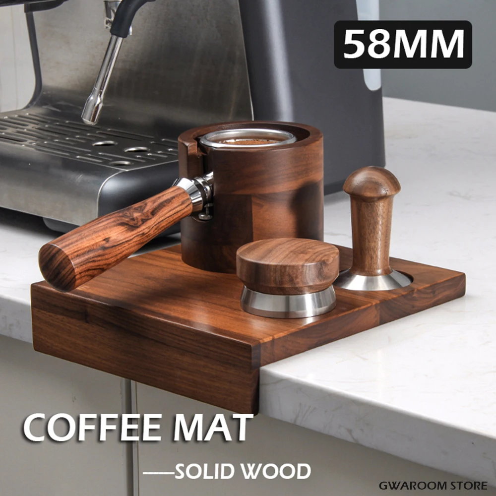 Espresso 58MM Coffee Tamper Mat Solid Wooden Cooffe Holder Non-Slip Fluted Tampering Corner Mat Coffee Maker