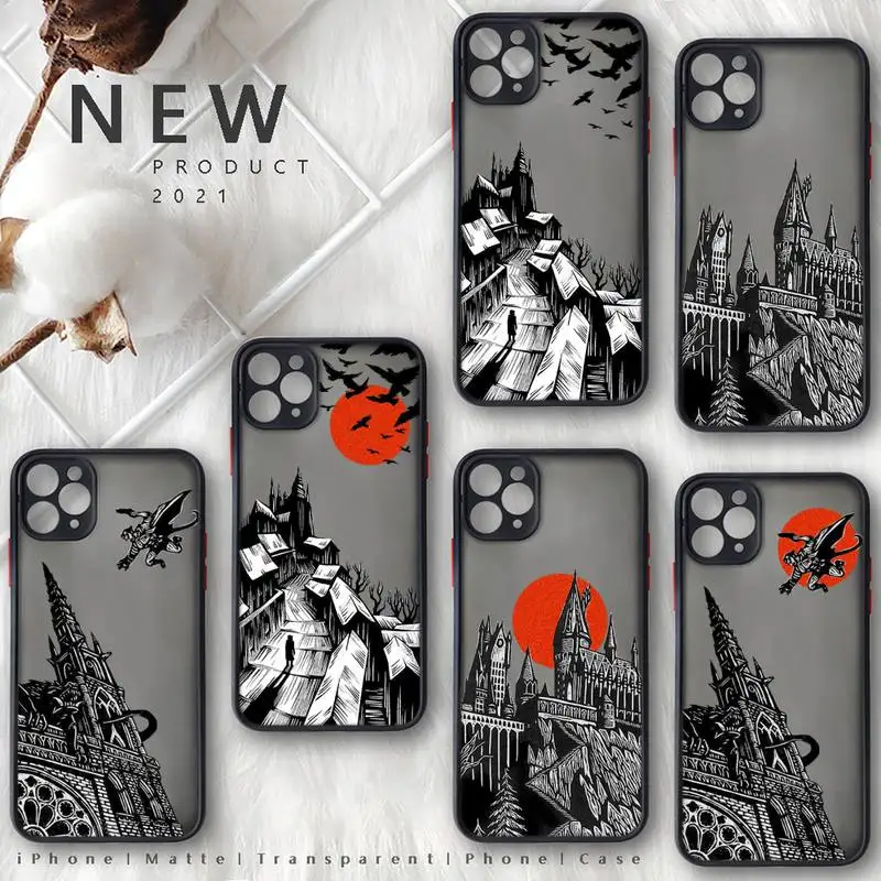 

Phone Case for iphone 11 12 13 pro max mini 7 8 plus SE2020 X XS XR TPU Matte Transparent funda building painting Line draft