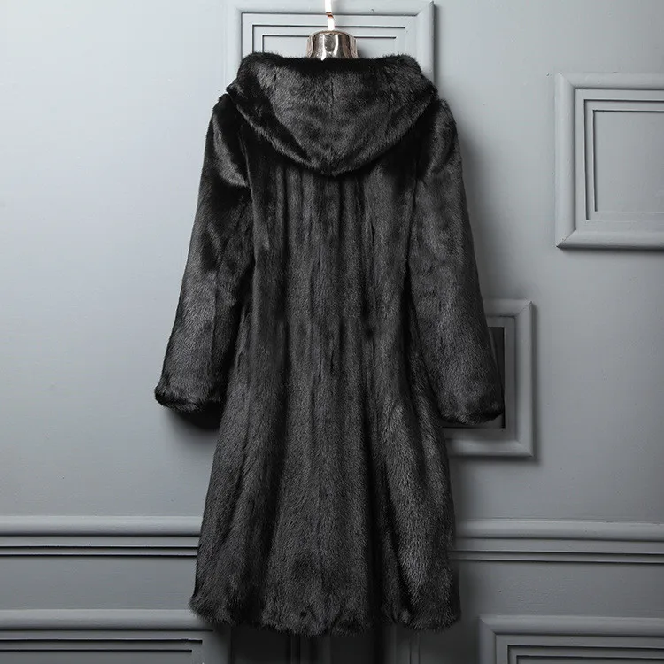 black 6XL большой размер женская одежда пальто с мехом зима новые женские Роскошные искусственный мех длинный Досуг с Капор из норки шуба XA91 - Цвет: black