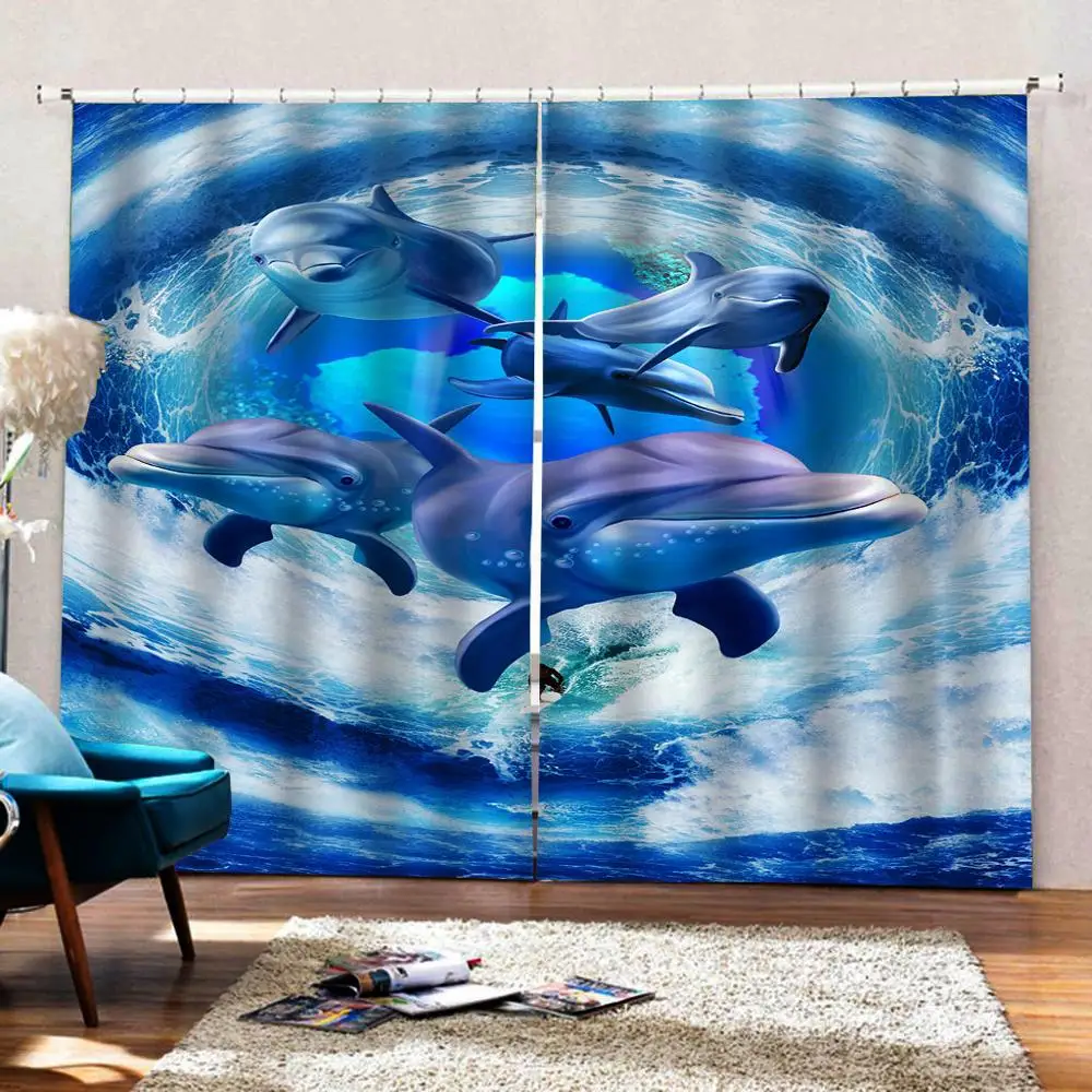 Bedroom 3D Window Curtain Luxury living room decorate Cortina Blue ocean curtains underwater dolphin curtain | Дом и сад
