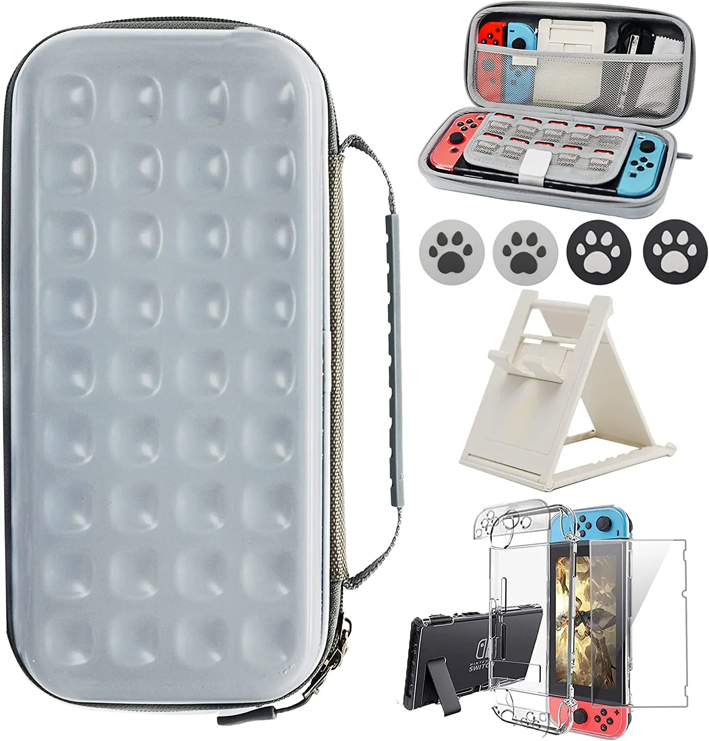 

10 в 1 Дорожный Чехол для переноски, набор аксессуаров, жесткий защитный чехол, Защитное стекло для экрана, колпачки для захвата большими паль...