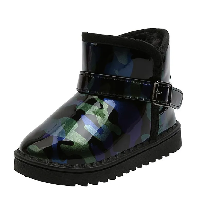 

ULKNN Boys Winter Waterproof Shoes For Children Thick Snow Boots Non-slip Plush Velvet Casual Footwears Girls Round Toe Boys