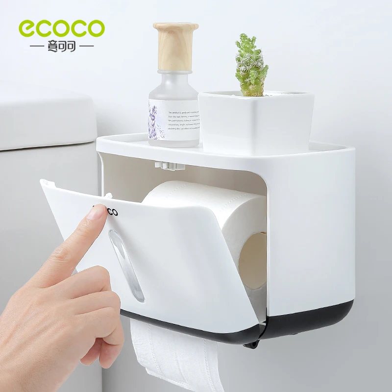 ecoco waterproof toilet paper holder wall mount holder for toilet shelf box tray roll storage box organizer bathroom accessories free global shipping