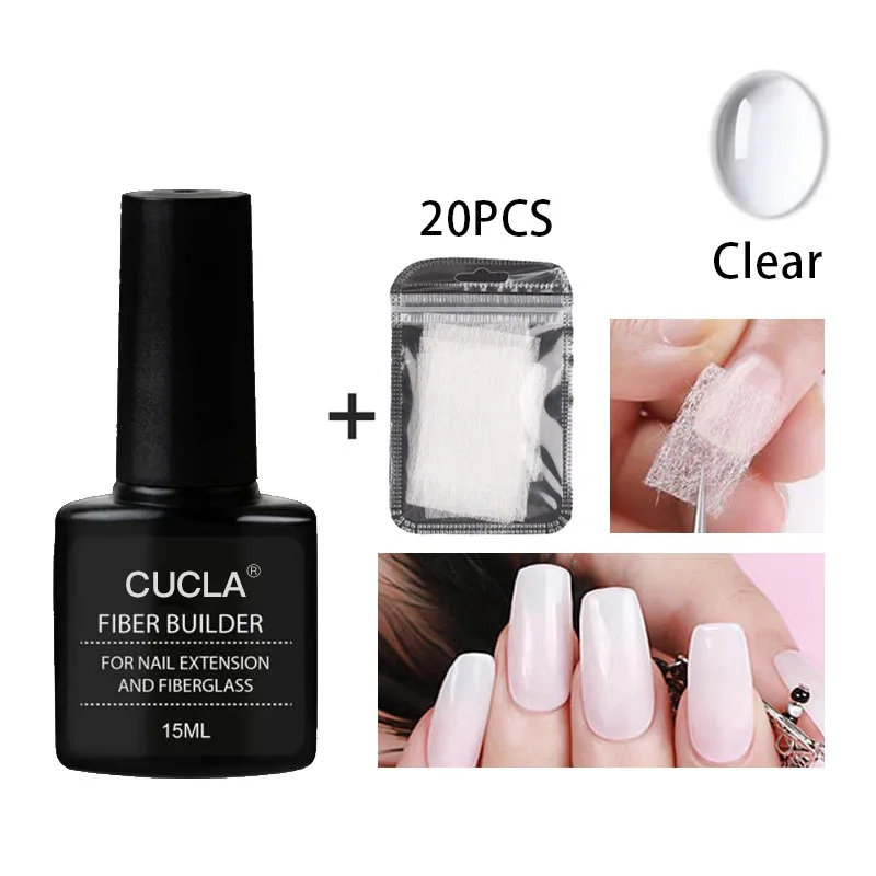 

8 Colors 15ml Nail Extension Fiber Glass With 20pcs Fiberglass For Nail Art UV Light Gel DIY Set Tools Kit TSLM1