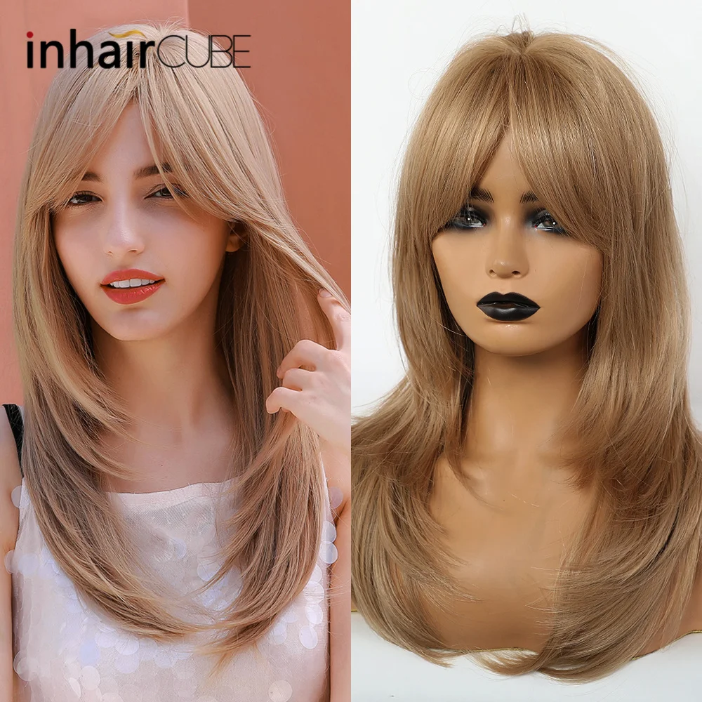 Inhaircube Длинные Ombre коричневые медовые светлые прямые волосы парик синтетические