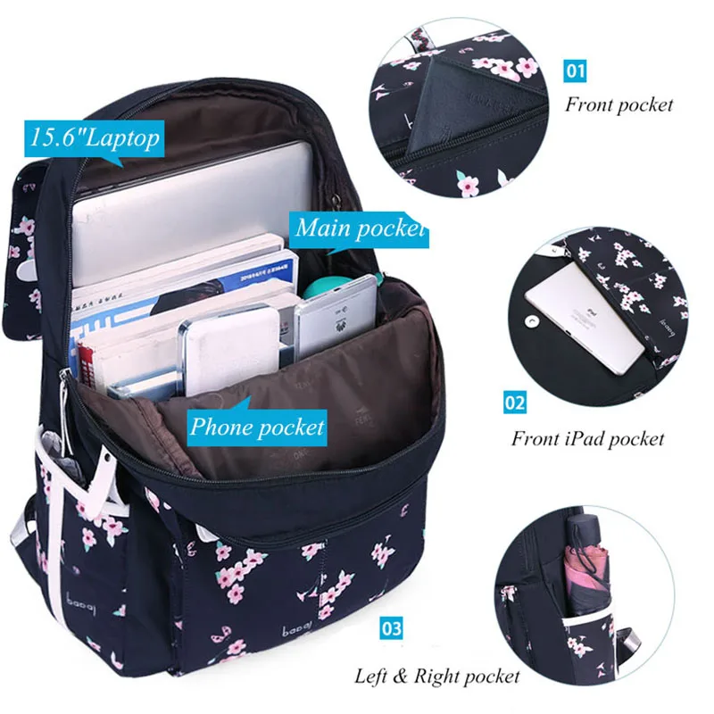 35L Nylon Backpack New Fashion Women Backpack Flower Schoolbags for Teenage Girls Women Shoulder Bags Rucksacks Scoolbag Mochila