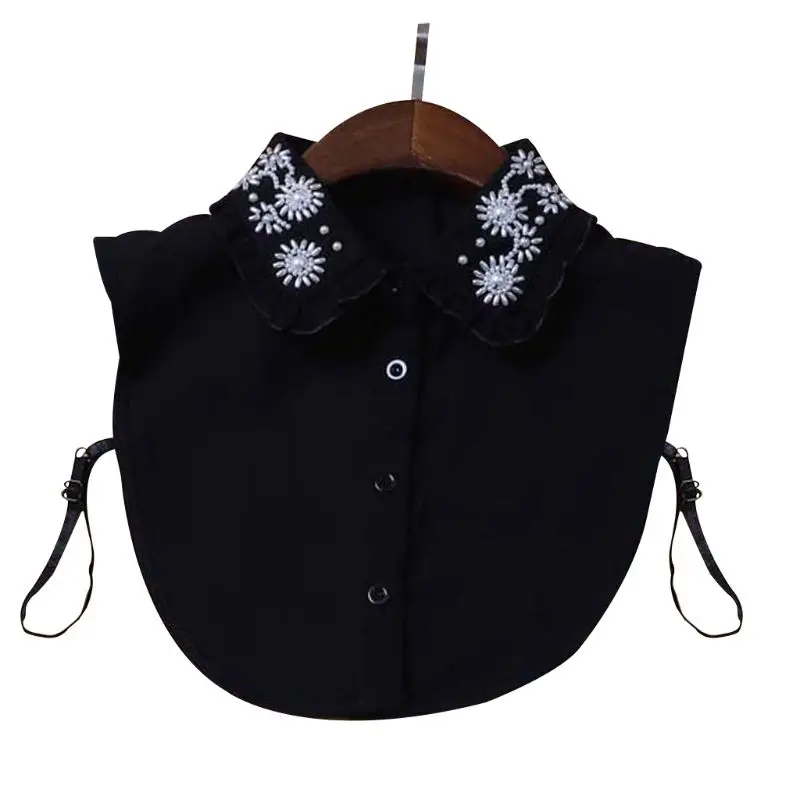 

Женская рубашка с вышитым жемчугом и кружевным воротником, винтажный съемный воротник, блузка с отложным воротником