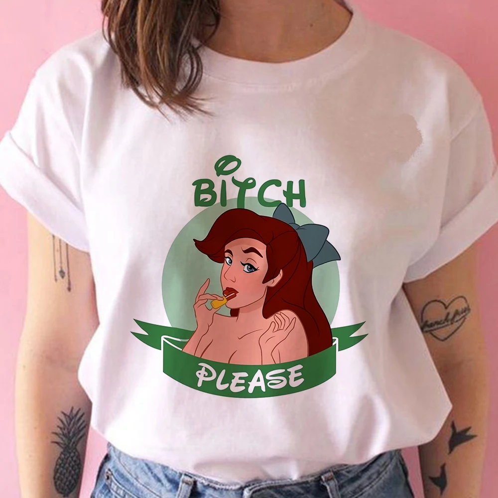 

Disney Women T-shirt Funny Spoof Princess Printed Bad Girl Tops Oversized Summer Edgy T Shirt Ladies Streetwear Personalized