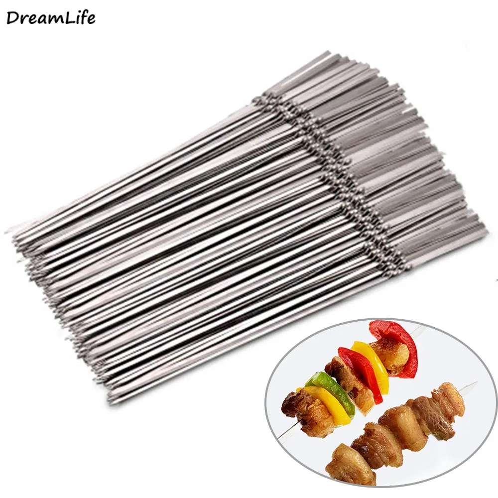

Dish Barbecue Skewers Barbecue Needle Stick Outdoor Camping Picnic Tools Kitchen Tools 100 Pieces of Reusable Stainless Steel