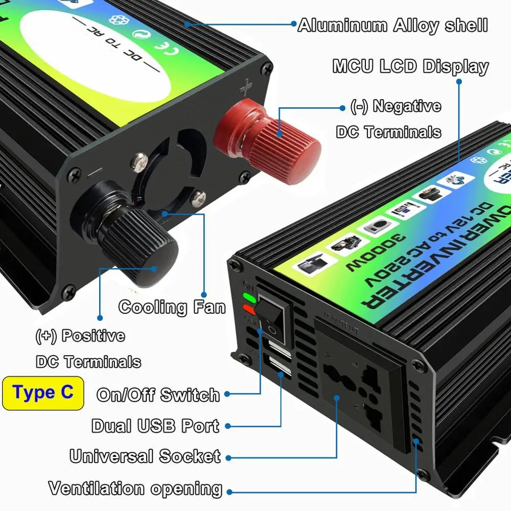 3000W 12V постоянного тока до 220V/110V автомобильный Мощность преобразователь Зарядное