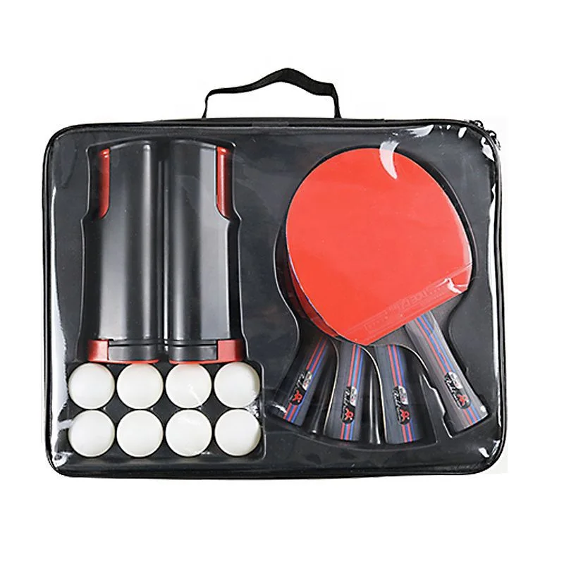 High Quality 4 Palyers Ping-pong Paddles Set Include Wood Table Tennis Racket Balls Portable Net with Carry Sack