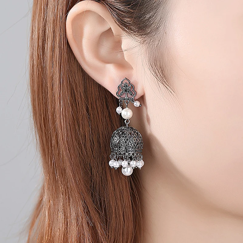 

Indian Women Retro Vintage Bells Drop Dangle Earrings Jewelry Bride Wedding Party Gift Crystal Zircon Fashion Ladies Earrings
