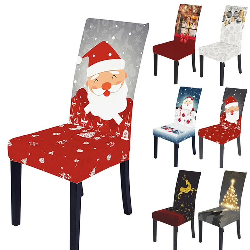 

1/2/4/6 Pcs Christmas Chair Cover For Dinner Table And Chairs Santa Claus Spandex Chair Covers Elastic Slipcovers Banquet Decor