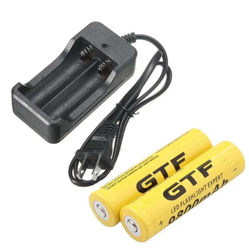 GTF 18650 батарея 9800mAh 3,7 V литий-ионная аккумуляторная батарея для фонарика+ EU/US литий-ионная батарея зарядное устройство аккумулятор - Цвет: 2pcs and US charger