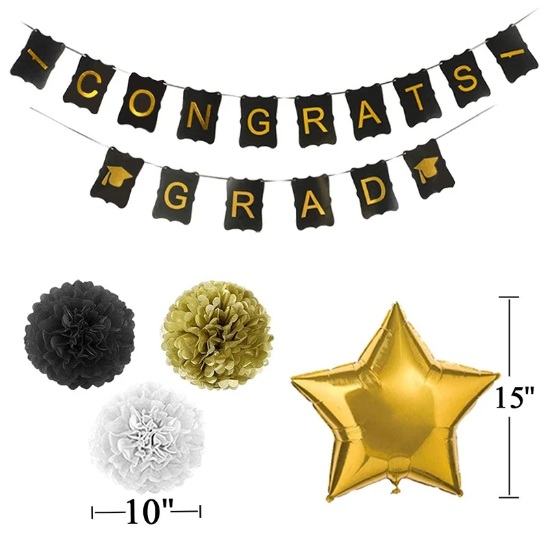 

Graduation Party Set Graduation Pull Flag Graduation Gold White and Black Balloon Combination Graduation Decoration
