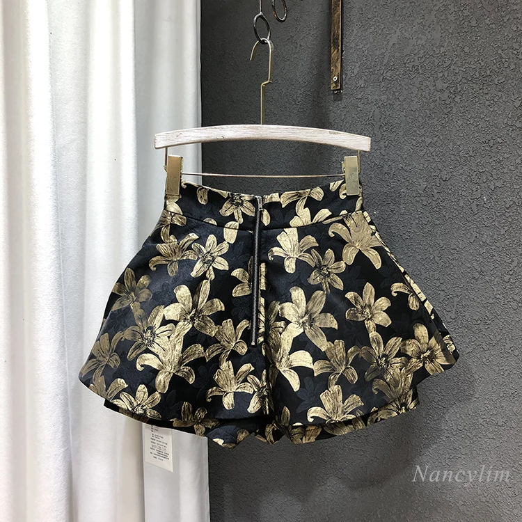 Irregularly Slimming All-Match A- Line Skirtpants Women 2021 Spring New Korean Style Flower High Waist Shorts Nancylim