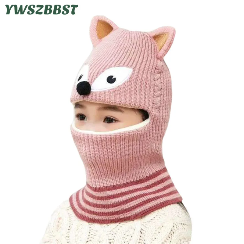 

New Winter Beanie Children Cartoon Skullies Hat Autumn Knitted Fox Dinosaur Deer Bear Print Kids Head Cap Boys Girls Hooded Cap