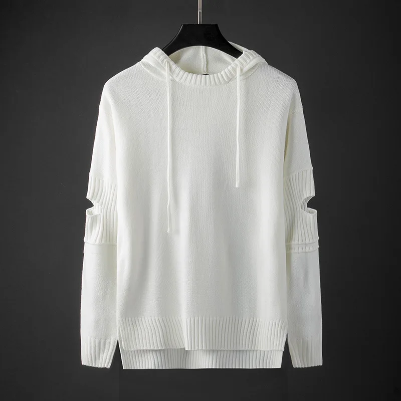 

Мужской осенний пуловер с капюшоном, Однотонный свитер, Молодежный крутой свитер, 2020