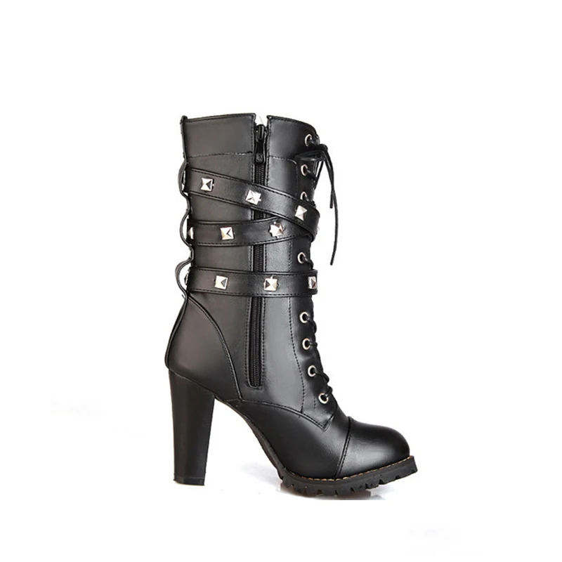 Модные женские осенне зимние сапоги до середины икры пикантная обувь на высоком