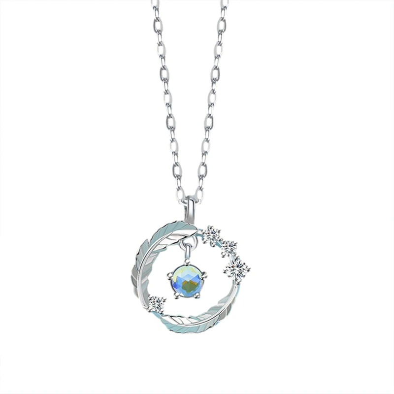 

Moonstone Round Bead Feather Charm Pendant Necklace For Women Girls Jewelry Choker
