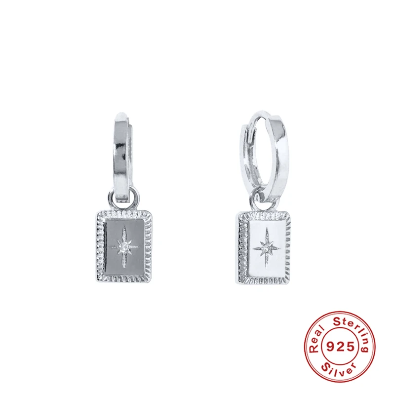 

AIDE 925 Sterling Silver Rectangle pendientes Hoop Earrings For Women Exquisite INS Star Pierced Earings Jewelry Gift kolczyki