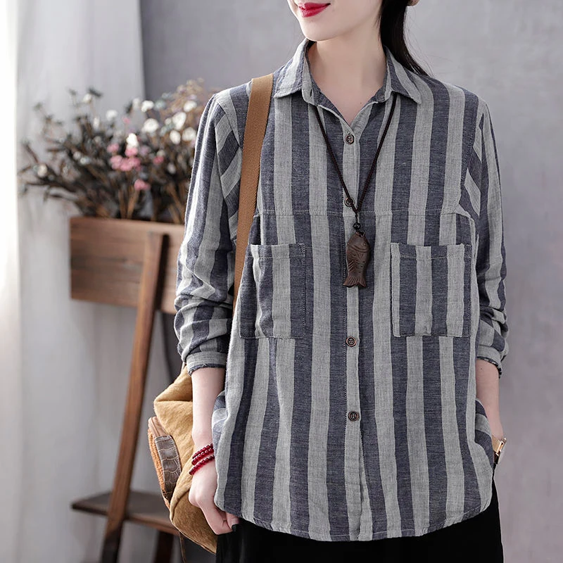 Из хлопка и льна Повседневная Блузка размера плюс Топы Весна искусство Стиль для