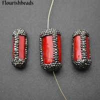 red sea bamboo coral cylinder tube shape stone loose beads paved black crystal fashion jewelry supplies