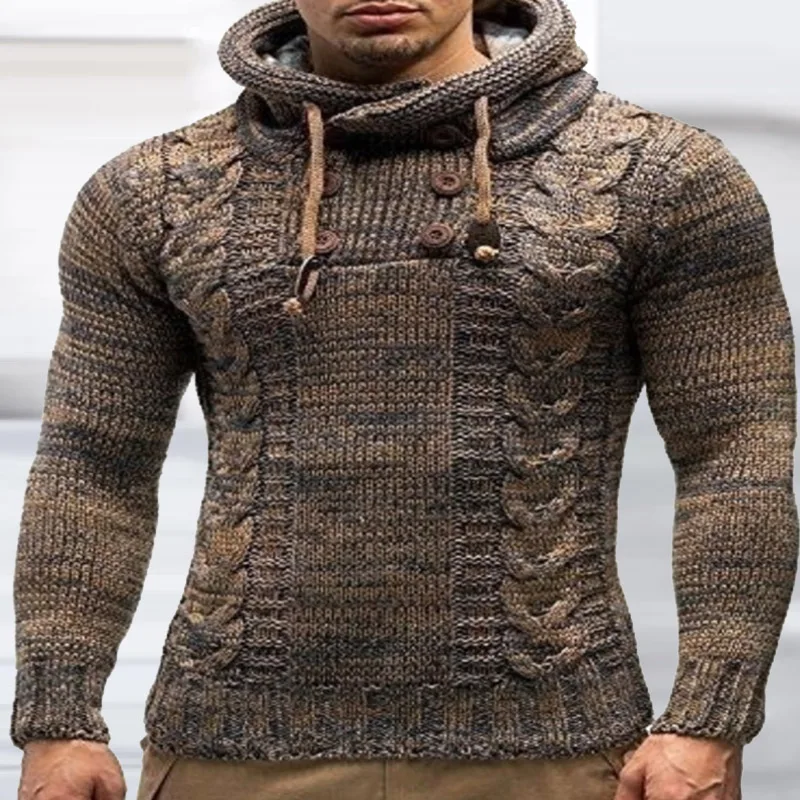 

2020 New Fashion O Neck Solid Male Sweaters Vintage Button Drawstring Pullover Tops Casual Twist knit Long Sleeve Sweater Jumper
