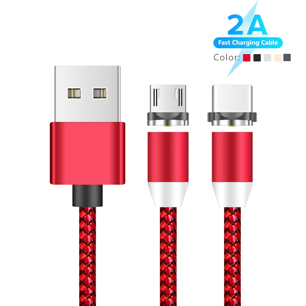 

1m 2m Magnetic Type C Cable Micro USB Charge Data Cord For Samsung Huawei iPad Pro 2021 2A Nylon Braided Sync Transfer Cords