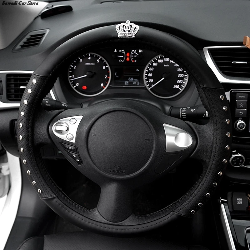 Автомобильная оплетка рулевого колеса чехол из натуральной кожи с украшениями в