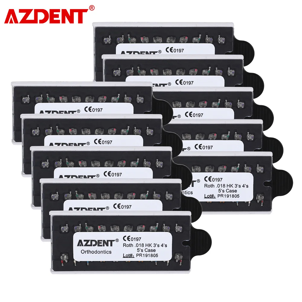 

10 Packs=200pcs AZDENT Dental Bracket Orthodontic Braces Metal Mini Roth/MBT 022/018 Hooks 345 MIM Monoblock