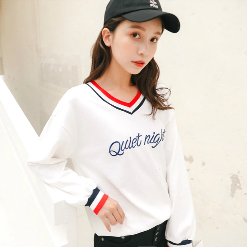 

2020 College Style Autumn New Embroidery Letter Hoodies Women Cotton Long-sleeved Casual Hoodies Pullovers