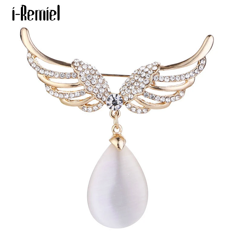 

Elegant Angel Wings Brooch Pin Corsage Opal Jewelry Scarf Buckle Water Drop Pendent Fashion Women Accessories Christmas Gifts