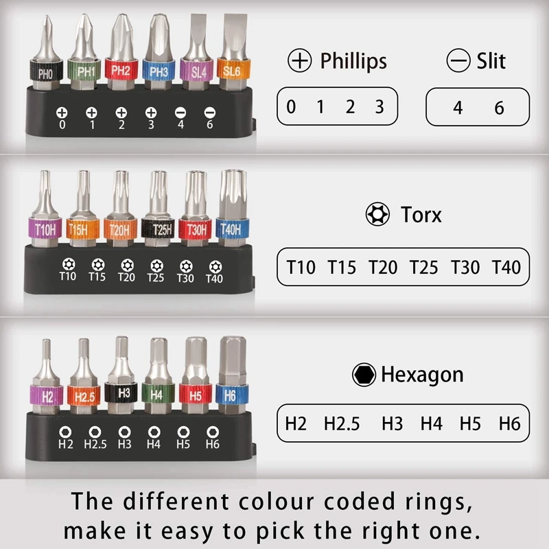 

Micro-Screwdriver Bit Set with Reversible Drive Handle Phillips,Slotted Torx 1/4" Drive Multi Bits Set