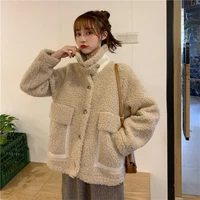 mori female lamb wool coat female winter autumn and winter college style thick wool cashmere coat wool fur coat stand up collar