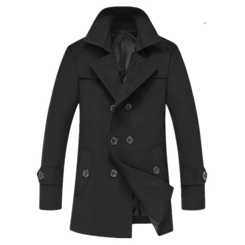 

Plus Size Autumn Winter Mens Woolen Coat Casual Turn-down Collar Single Breasted Woolen Trench Coats for Men