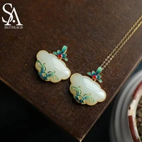 sa silverage sterling silver magnolia flower and hetian jade pendant ruyi necklace retro temperament chinese wind burns blue